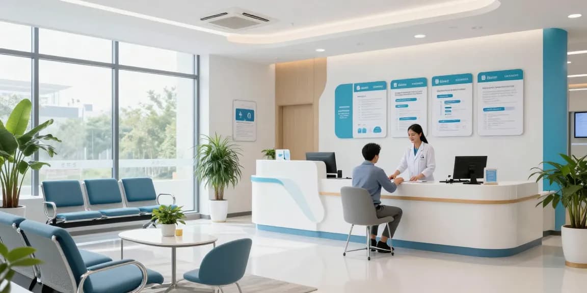 Exploring options after selecting the wrong health insurance plan, at a welcoming healthcare clinic with patient care emphasis.