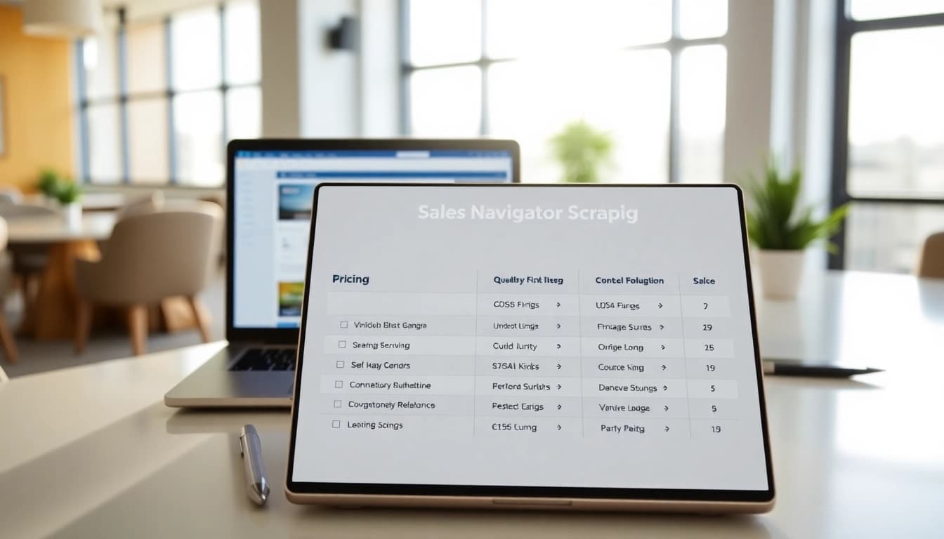 Reveal sales navigator scraper pricing clearly on a sleek pricing chart in a professional office