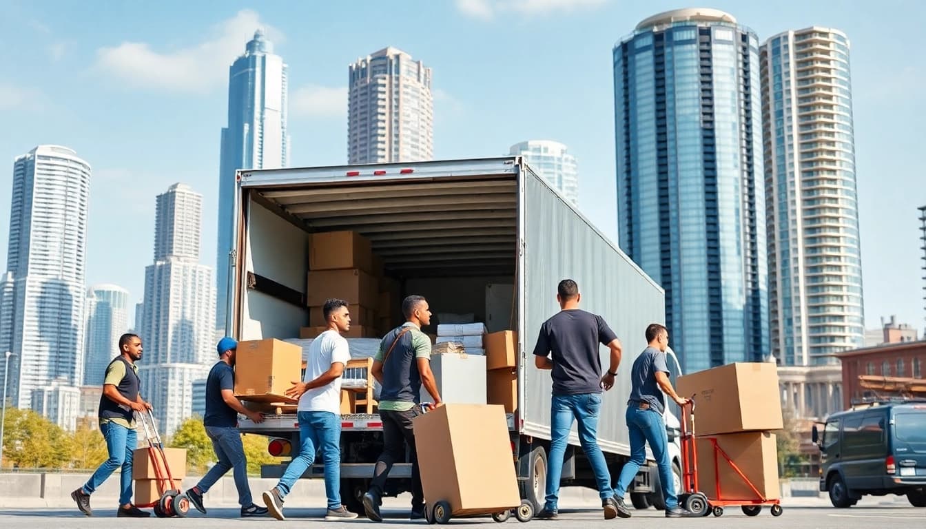 Engaged team providing Toronto moving services in a vibrant urban environment.