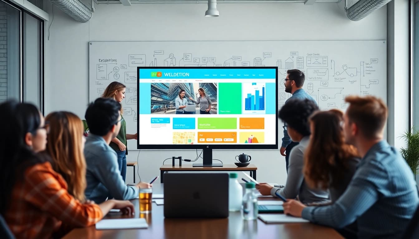 Collaborative team working on edmonton web design in a modern office environment