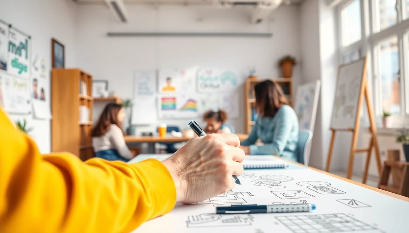 Erkläranimation zeigt kreative Zusammenarbeit in einem modernen Animationsstudio.