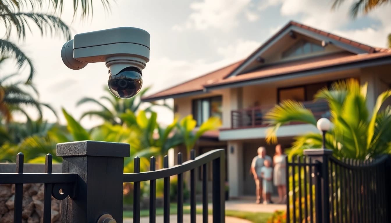 Cámaras de seguridad en Guanacaste asegurando la seguridad del hogar con tecnología de vigilancia moderna en un entorno sereno.