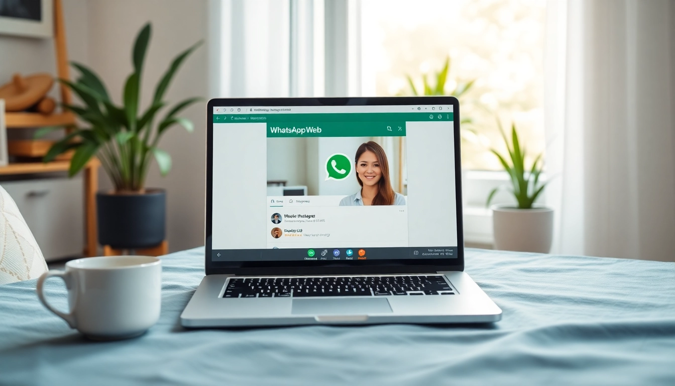 现代化工作区中的 WhatsApp Web 界面，展示快连VPN 的便捷性与功能。