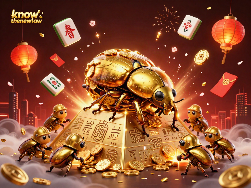 Engage with the gambling scene at knowthenewlaw with vibrant casino elements and dynamic beetles.