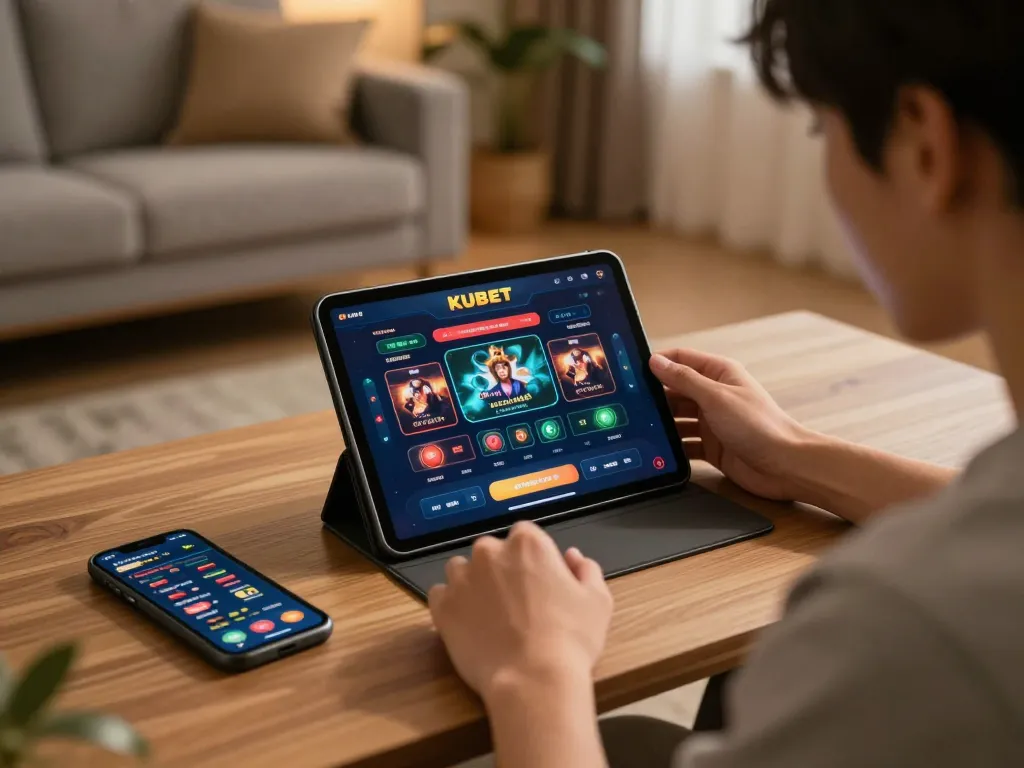 Engaging in strategic online gaming with kubet on a modern tablet at home