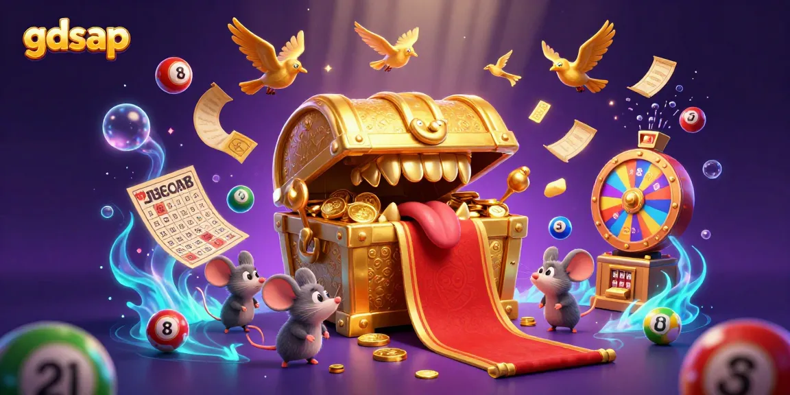 Experience the excitement of gdsap with dynamic lottery elements and a treasure chest in a vibrant casino scene.