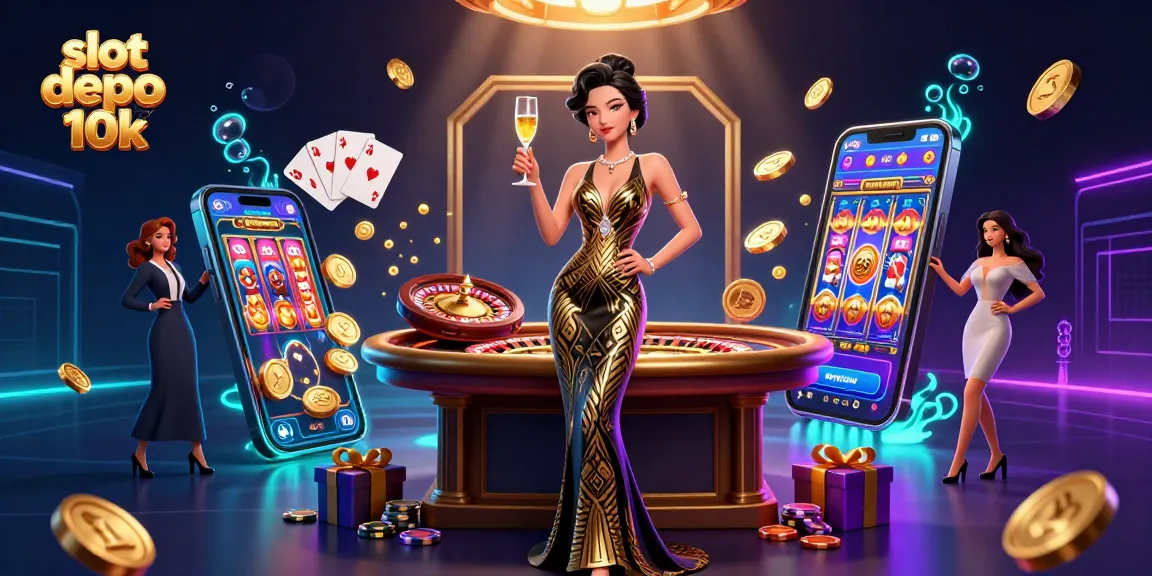 Experience thrilling wins at slot depo 10k with an engaging casino scene featuring dynamic gaming elements.