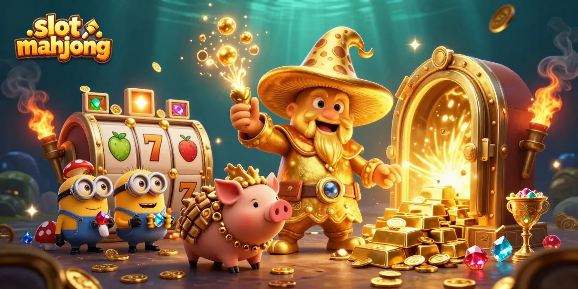 Spin and win big with slot mahjong in an enchanting 3D casino themed illustration featuring magic and treasure.