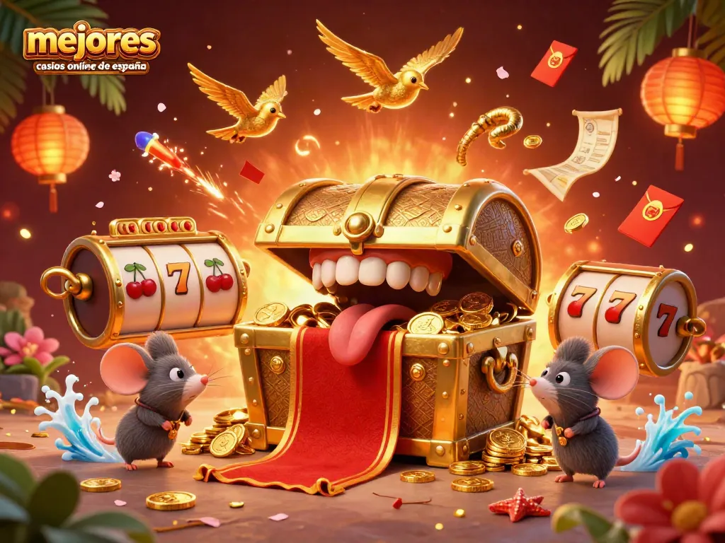 Imágenes interactivas de los mejores casinos online de España con elementos de tragamonedas y personajes llamativos