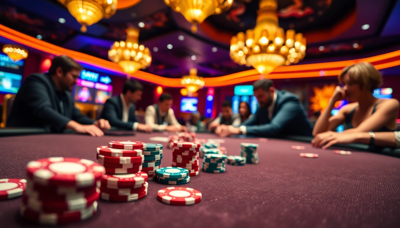 Mendaftar di Planet77 Register sambil bermain poker di kasino yang cerah dan ramai.