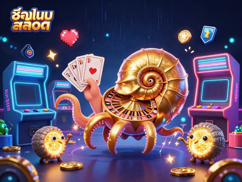 Experience the exciting world of ชื่อเกมสล็อต with vibrant 3D illustrated ancient nautilus and glowing game elements.