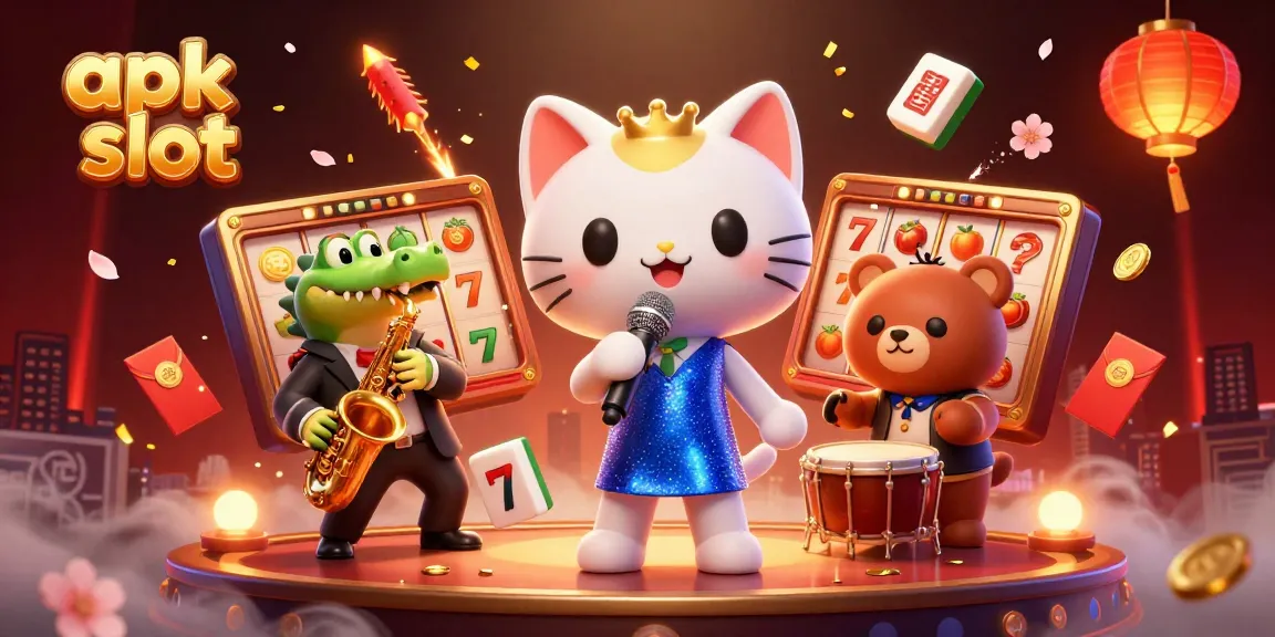 Engage with the vibrant apk slot scene featuring a jazz-singer cat, saxophone crocodile, and bear cub.