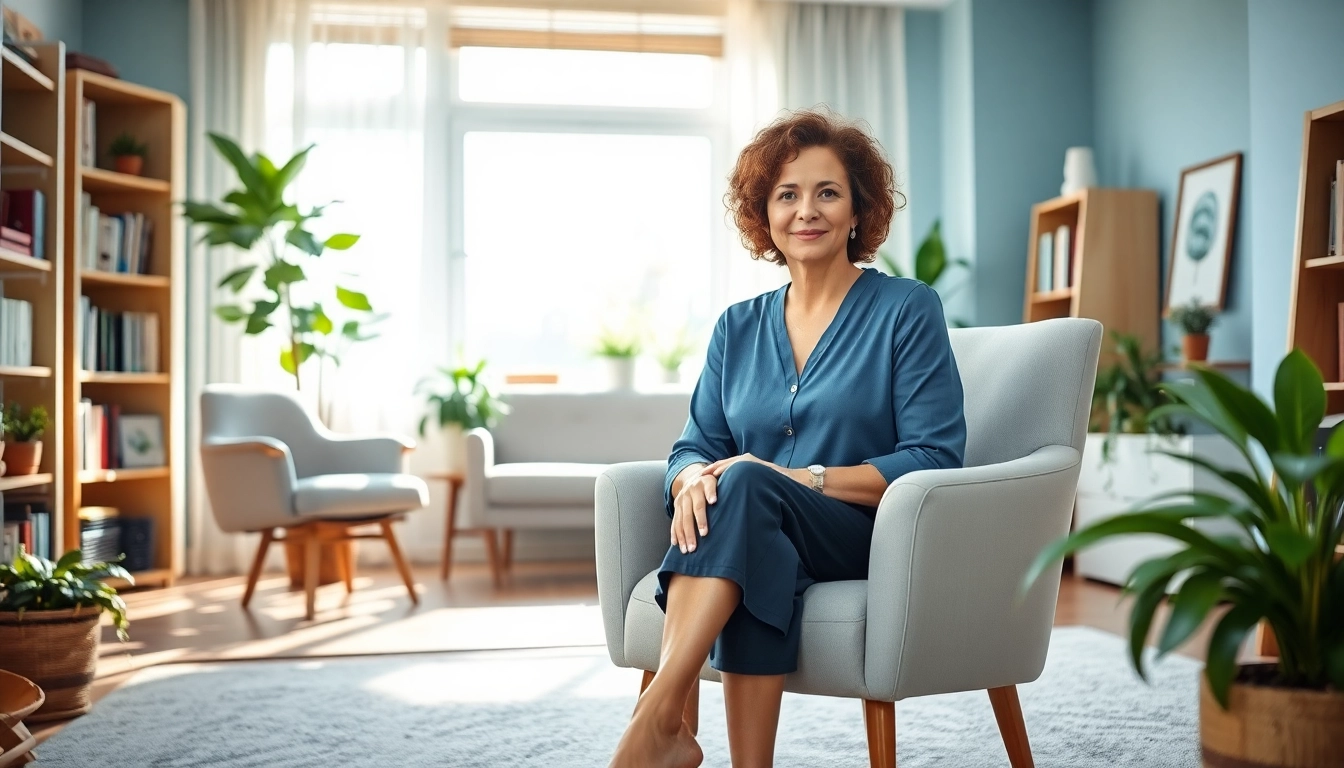 Engaged therapist in a bright counseling office, symbolizing Donna Morgan Counselling's supportive environment.