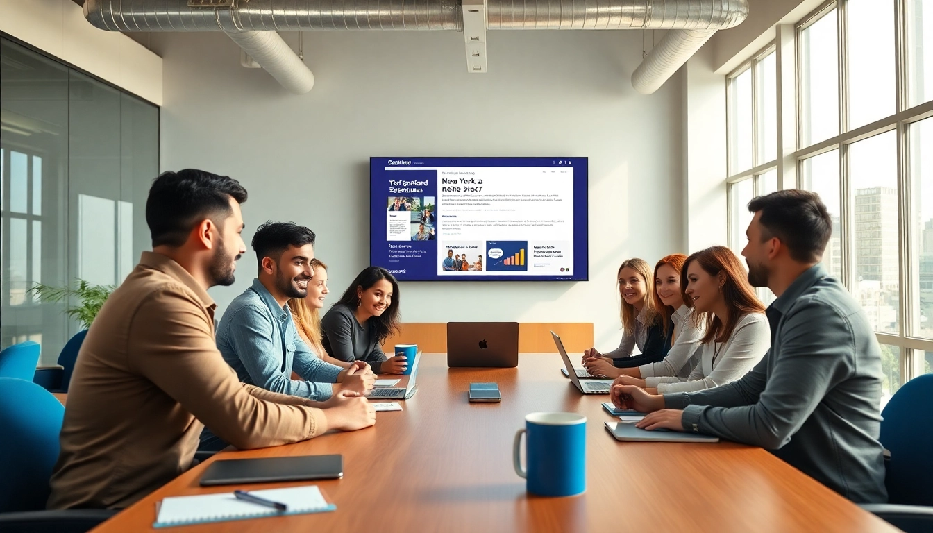 Showcase of free job post New York in a modern office setting with professionals collaborating.