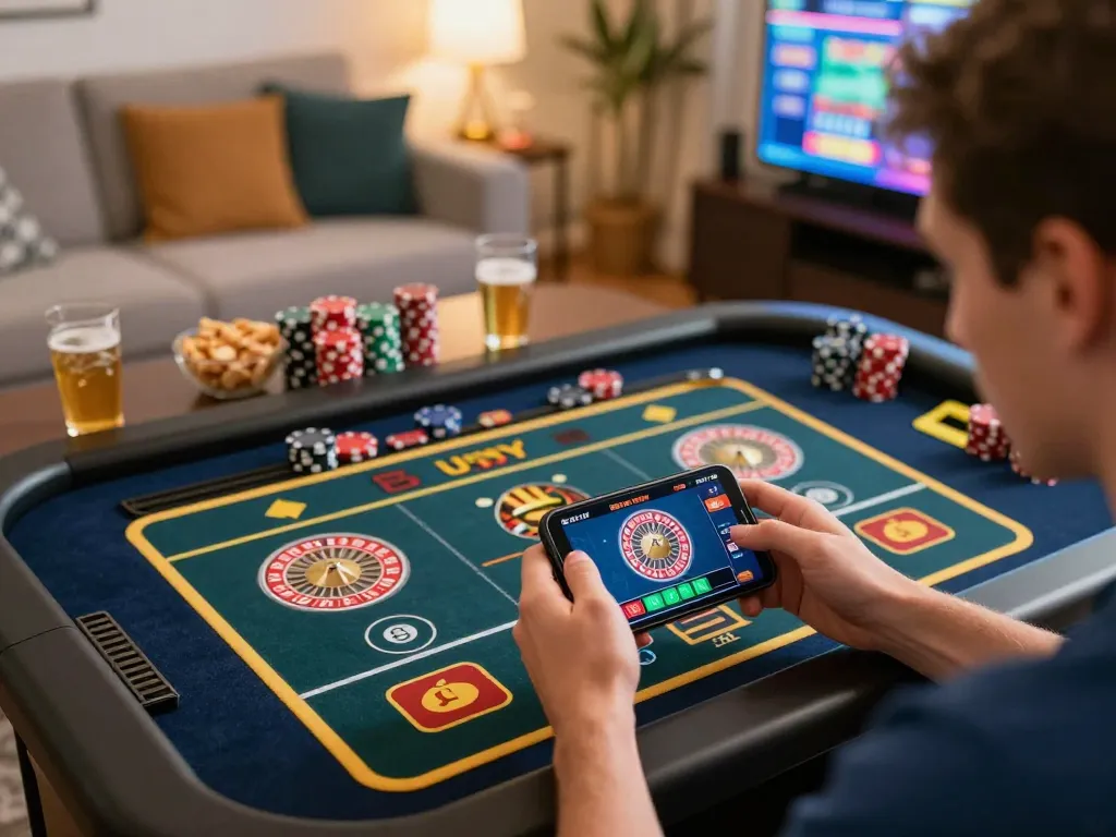 Engaging player enjoying migliori casino online stranieri on smartphone in cozy home setting