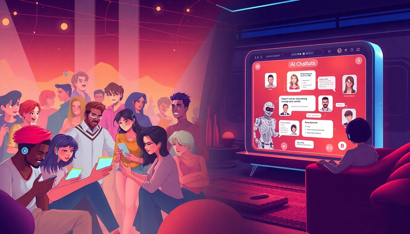 Engaging illustration of best nsfw ai chatbots and diverse character interactions in a digital landscape