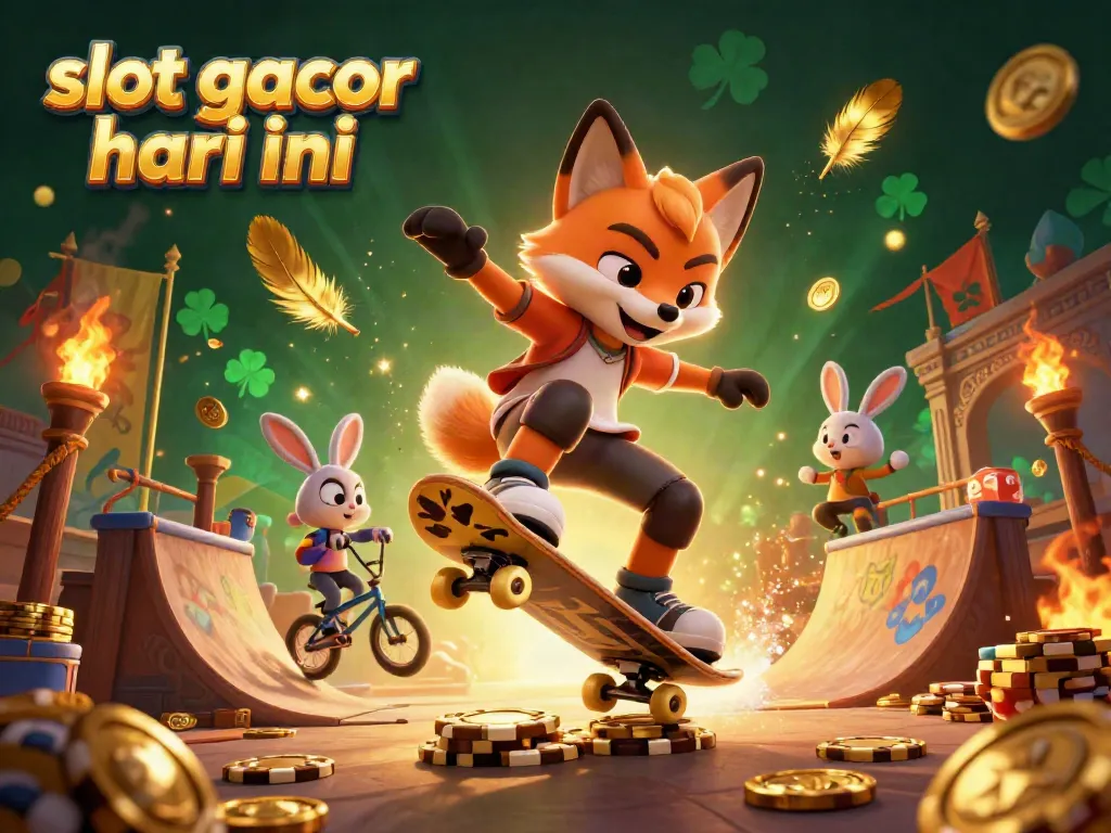 Menangkan slot gacor hari ini dengan gaya! Ilustrasi kasino menampilkan karakter kartun di lingkungan penuh aksi.