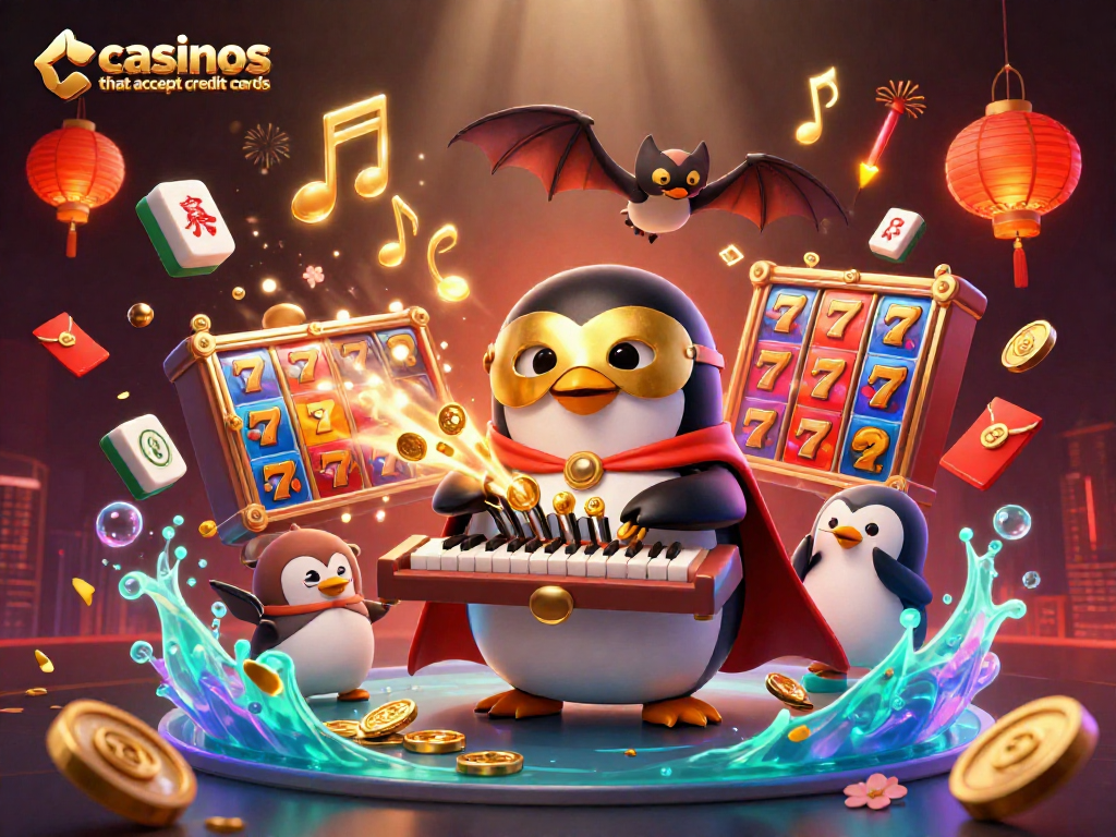Experience casinos that accept credit cards with a vibrant scene of joyful gaming action and rewards.