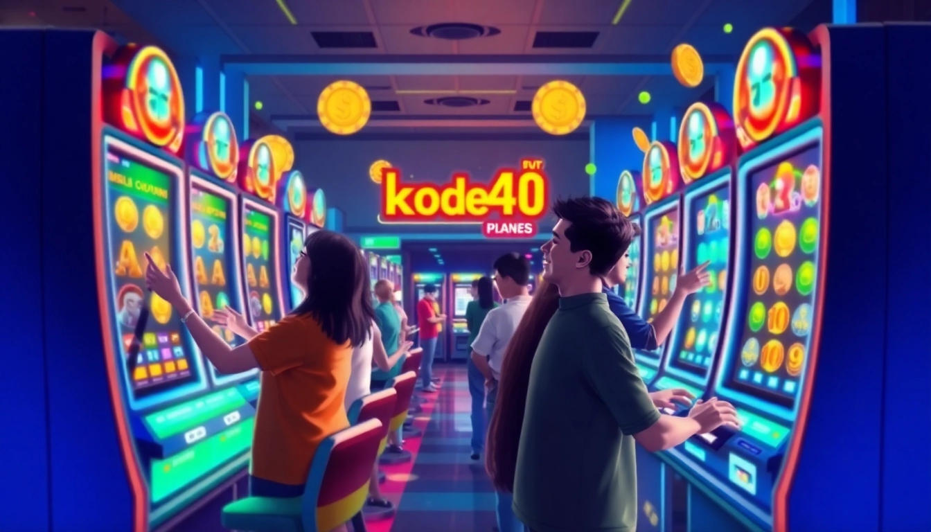 Situs kode4d online gaming environment showcasing enthusiastic players at vibrant slot machines.