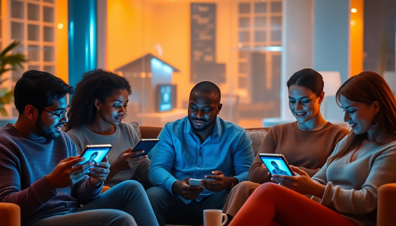 Engaging scene of users exploring AI chat sex interactions in a cozy lounge.