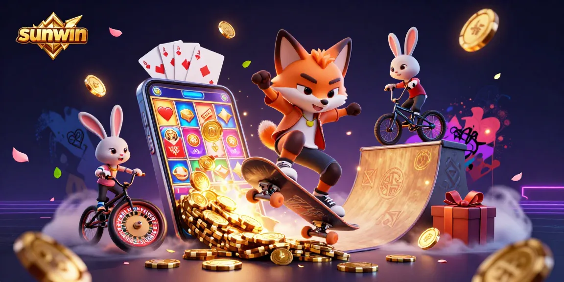 Engage with sunwin's vibrant casino scene featuring cartoon characters and dynamic game elements.