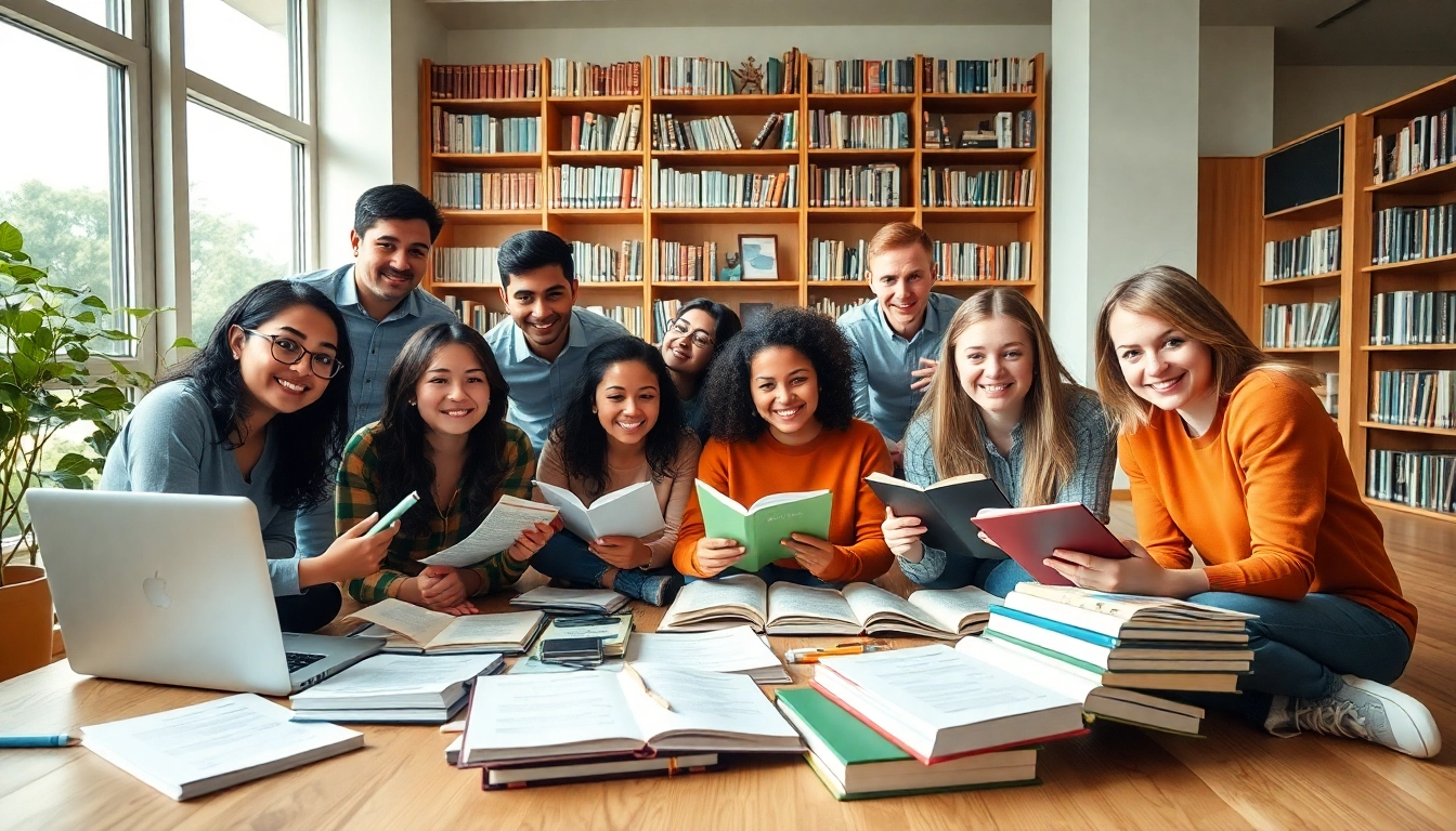 Focused toefl test takers for hire collaborating in a bright study space, preparing for success.