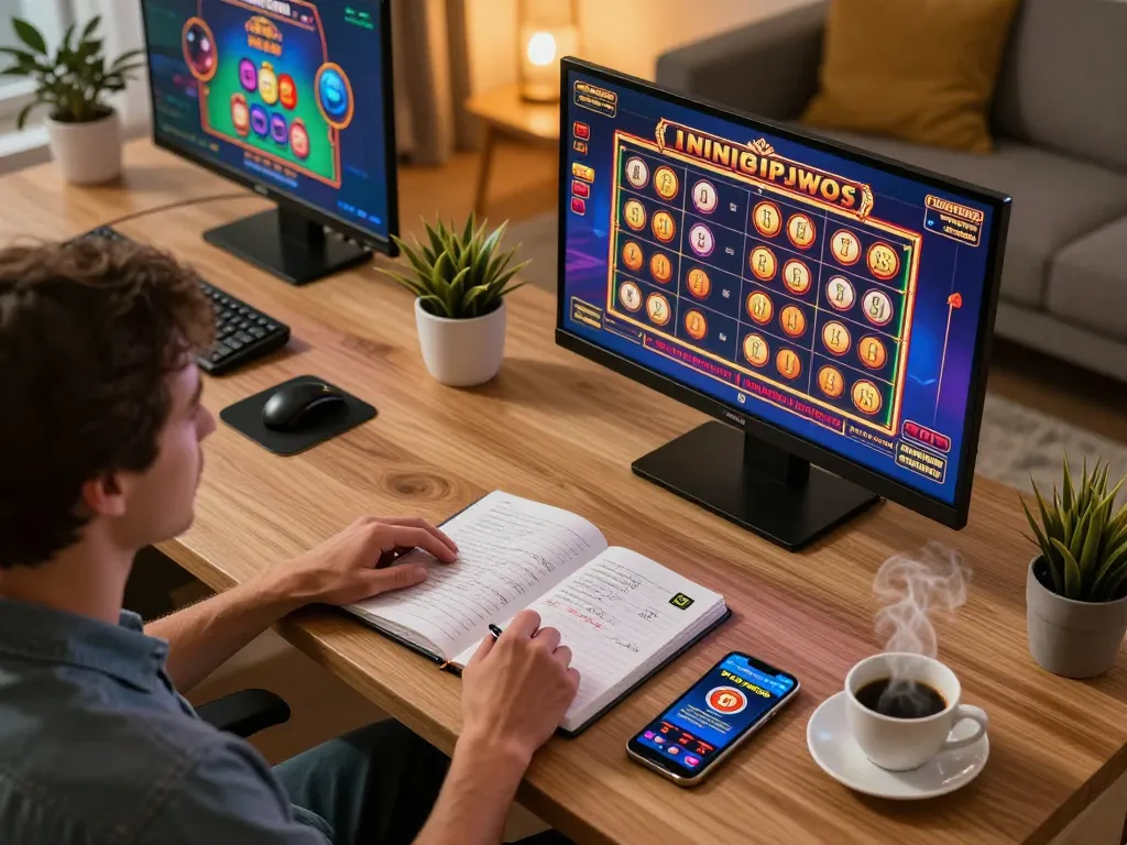 Player engaging with online casinos in Canada reddit strategy on multiple screens in a modern home setup.