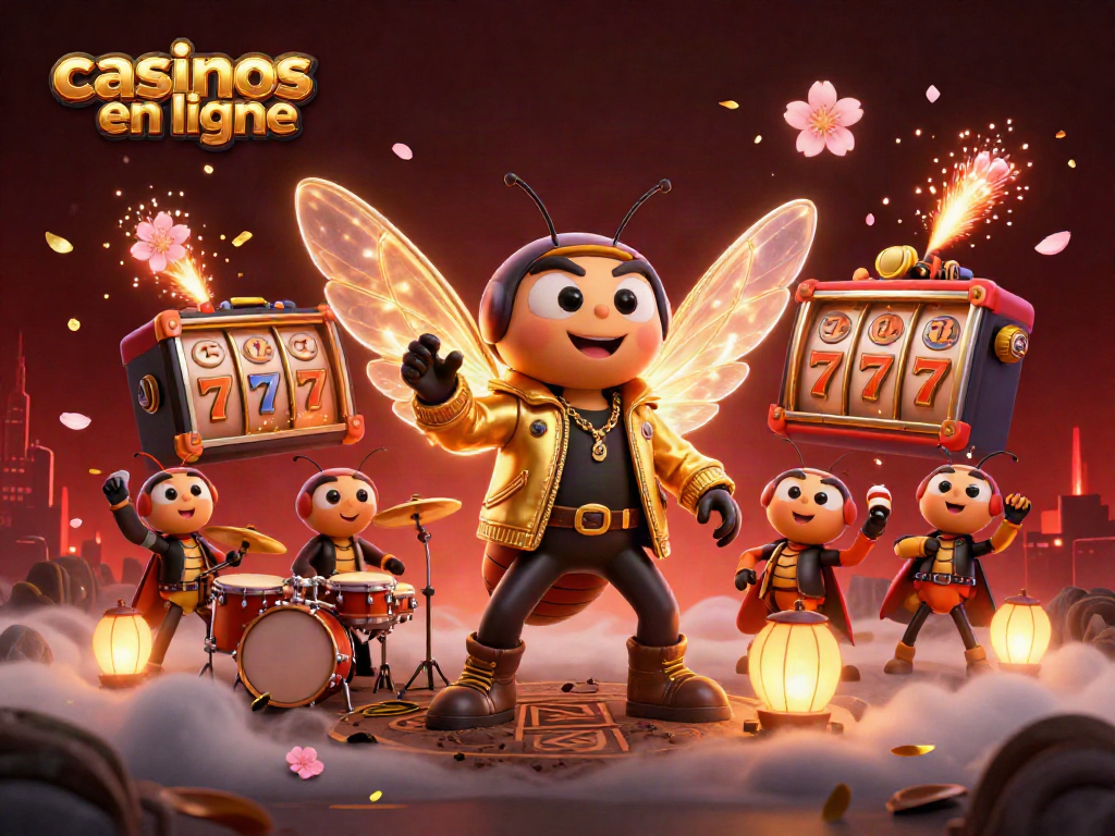 Jouer aux casinos en ligne avec une scène colorée et dynamique représentant un groupe musical de créatures cartoon.