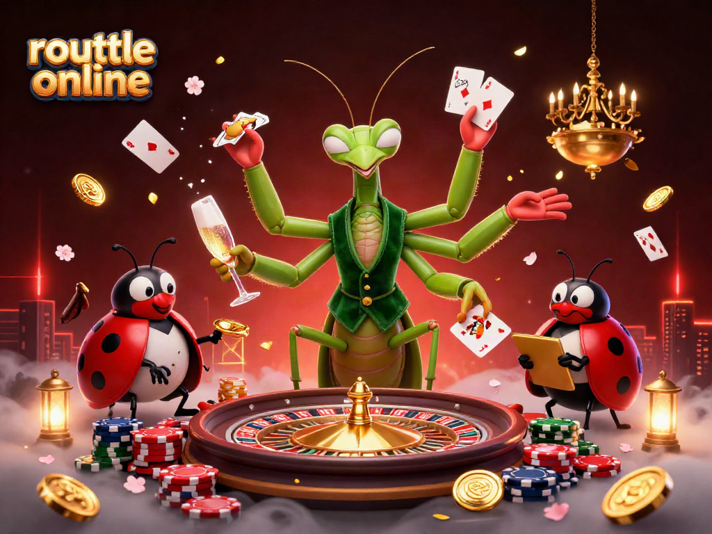 Experience the thrill of roulette online with a vibrant 3D illustration showcasing a card sharp and pit boss in a lively casino scene.