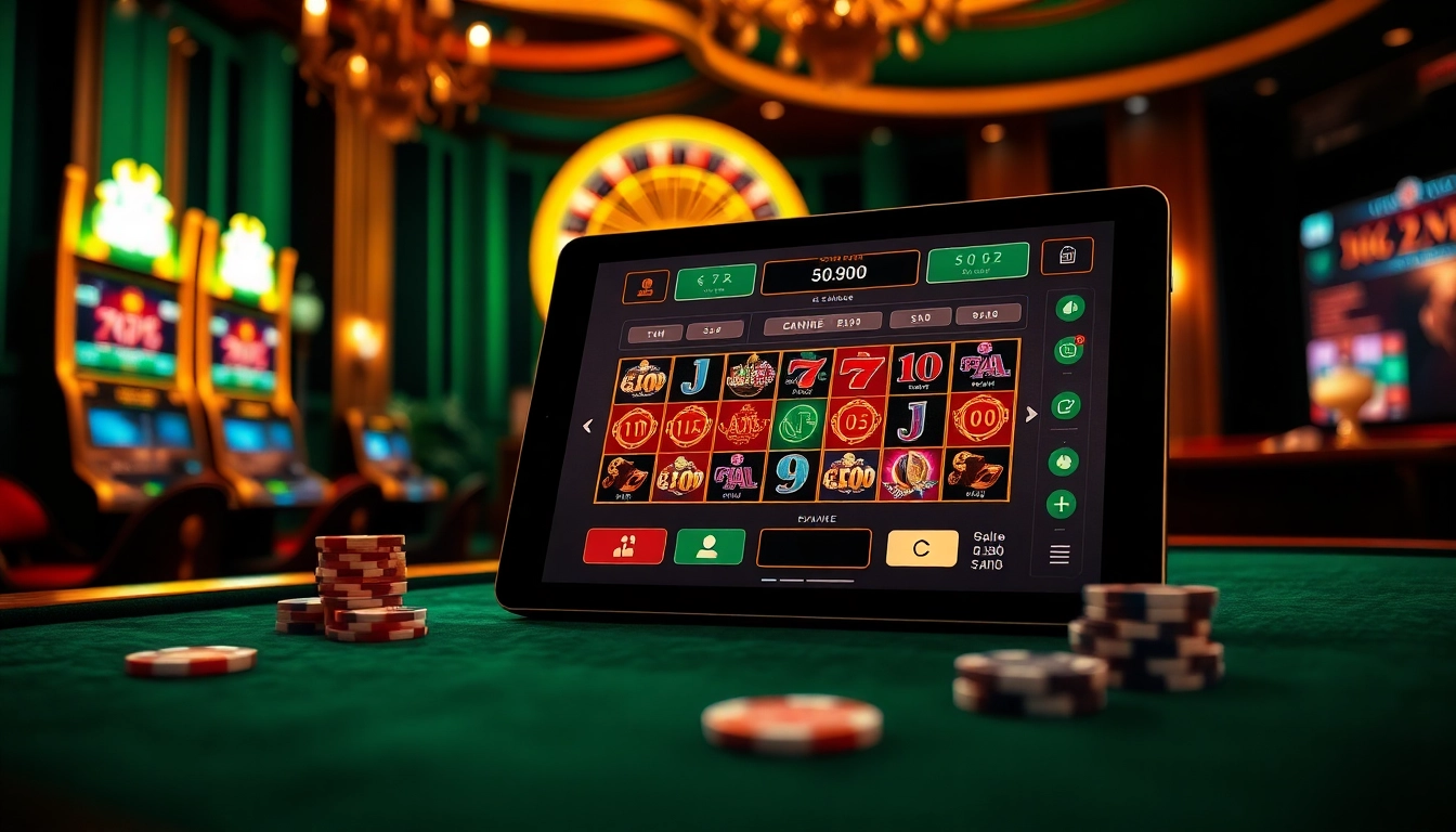 Une scène de jeu immersive et luxueuse mettant en avant le casino en ligne Français 2026 avec des jetons de poker et une roulette numérique.