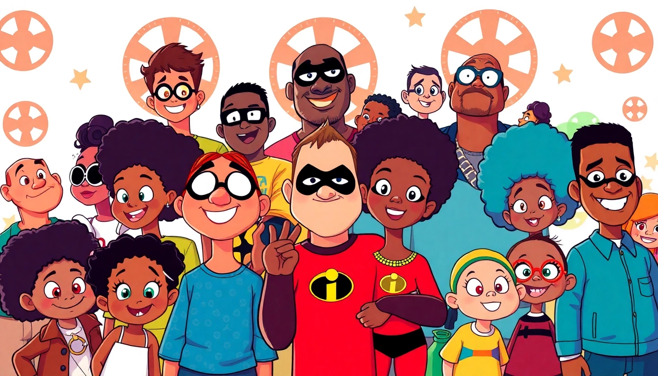 Colorful collage of African American Cartoons featuring iconic characters and joyful scenes.