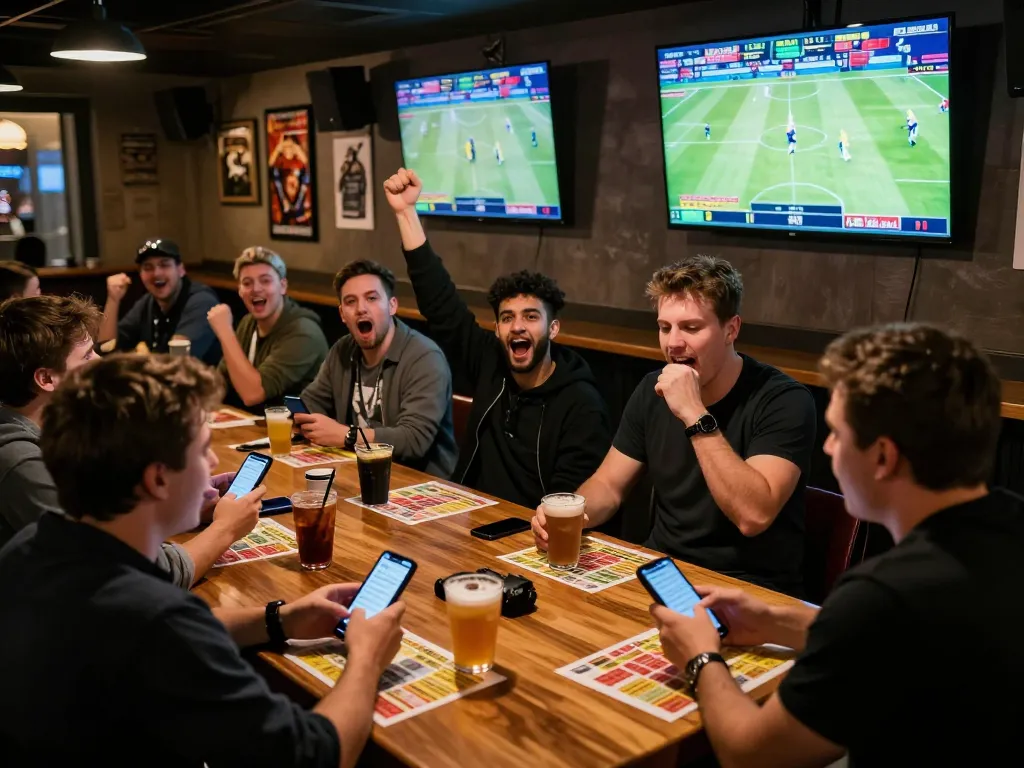 f168 sports betting action at a vibrant bar filled with eager bettors and live game screens