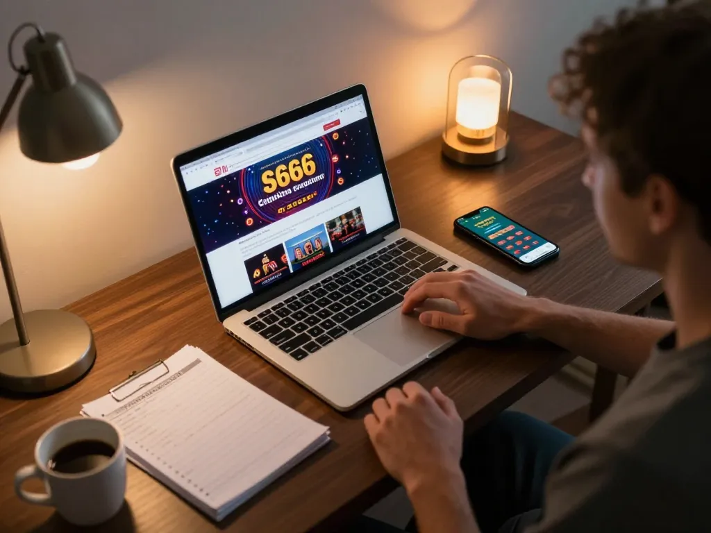 S666 online betting setup with laptop and smartphone showcasing gambling strategies.