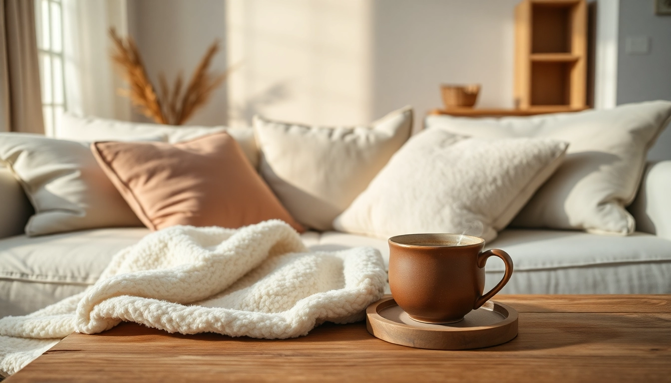 Voel de luxe fleece stof in een gezellige woonkamer met warme verlichting.