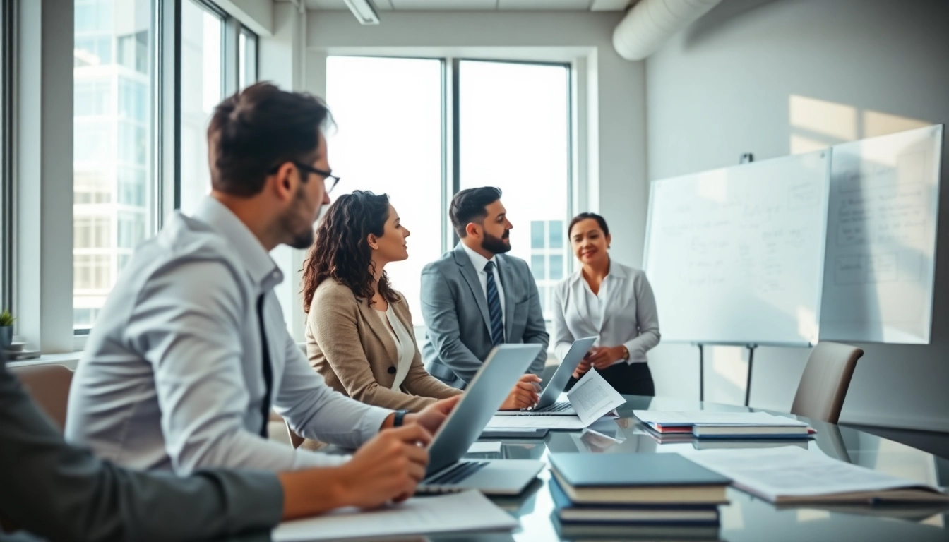 Legal Recoveries team strategizing during a case presentation in a professional office.