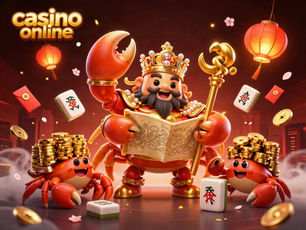 Gana en el casino online con el emperador cangrejo dorado rodeado de coloridos elementos de juego