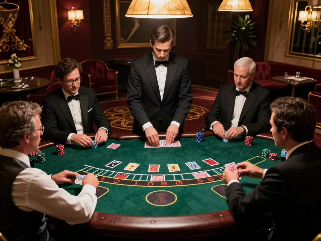 Players strategizing at a blackjack table in a luxury casino setting, showcasing the tension of sc888.