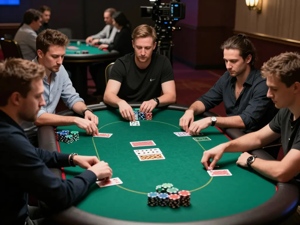C168 casino poker players engaged in strategy and competitive gameplay at an upscale table.