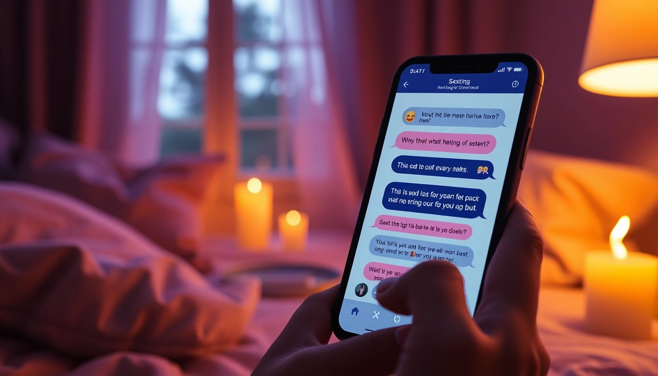 Engaging sexting AI chat interface on a smartphone in a cozy setting with soft lighting.