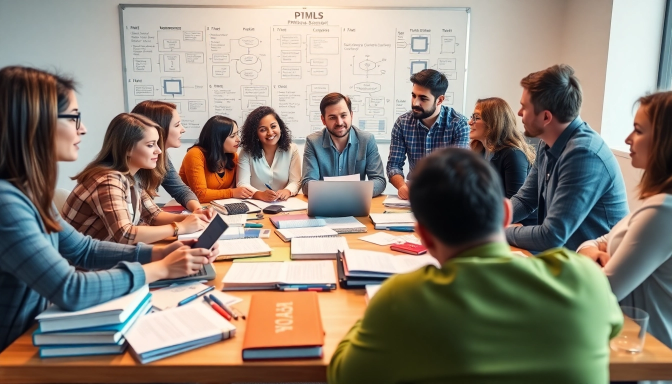 Engaging group study session for PMP exam support with focus on collaboration and project management materials.