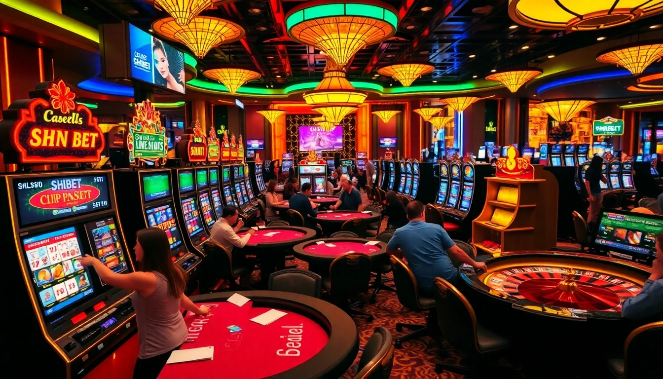 SHBET players engaging with casino games in a vibrant, luxurious setting full of excitement.
