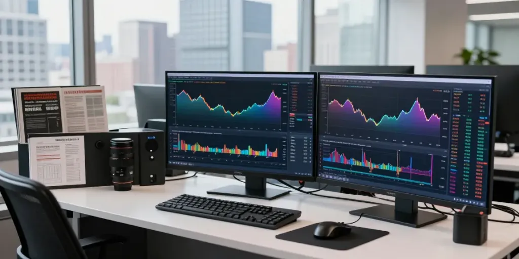 Analyst using MetaTrader 5 in a professional trading environment
