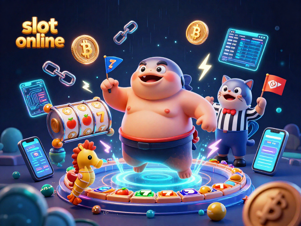 Engage with exciting slot online gameplay in this vibrant 3D illustration featuring dynamic game elements.