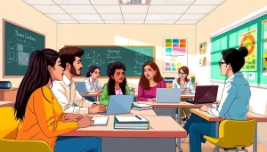 Engaging classroom scene that highlights education through diverse students and interactive learning.