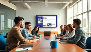 Showcase of free job post New York in a modern office setting with professionals collaborating.