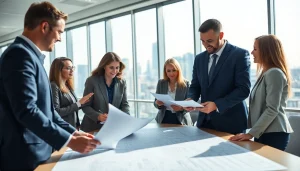 Discussing real estate & logistics strategies in a vibrant office environment.