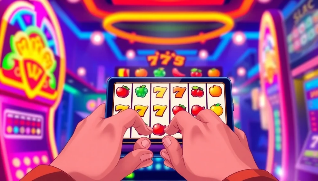 Permainan slot depo pulsa menarik dengan interaksi pengguna di smartphone.
