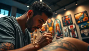 Artistry in motion at entrelagostattooartgallery.com with tattoo artist crafting unique designs.