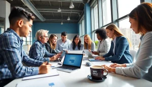 专业人士在现代办公环境中使用 WPS Office 软件进行协作。