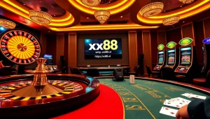 Experience the thrill of gaming at https://xx88.nl/ with vibrant casino tables, chips, and cards.